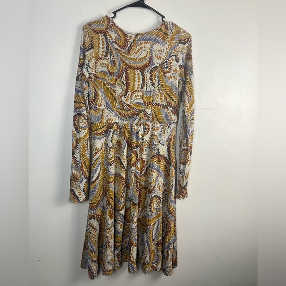 Anthropologie Ric Rac Feather Print Midi long sleeve dress size small wool blend - Picture 3 of 4